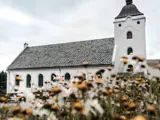 Church in a field of flowers